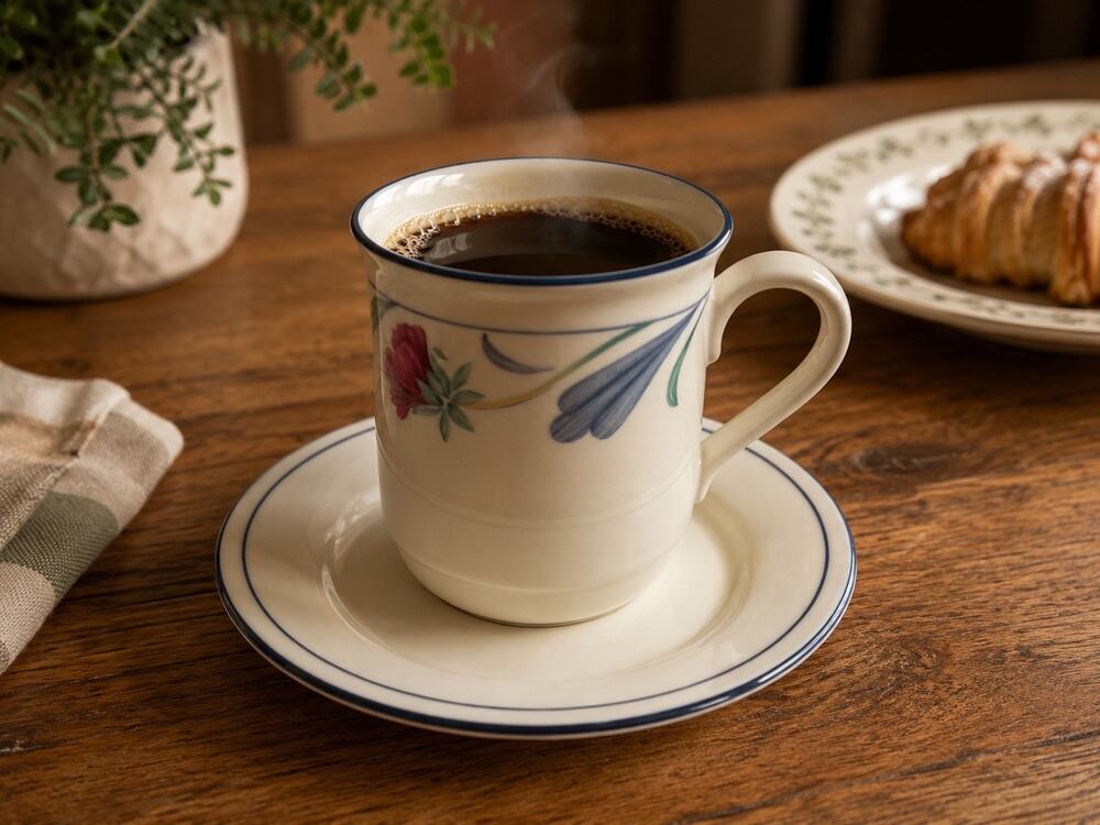 Lenox Poppies on Blue Mug & Saucer Set Floral Discontinued Stoneware Blue Red